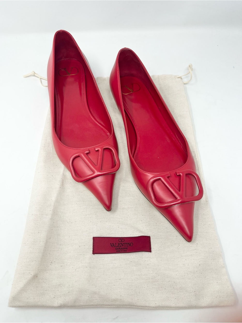 Valentino Garavani Vlogo Red Leather Pointed Toe Flat size 40.5 EU 10 US